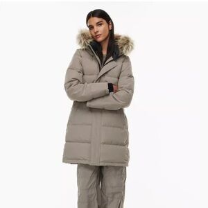 Aritzia Taupe Puffer Jacket with Fur Hood